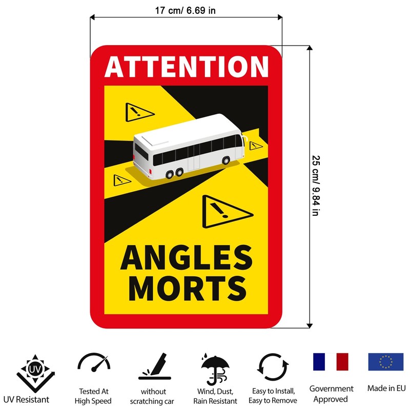 lepni.me 18 Pieces Bus Angles Morts Stickers for France |