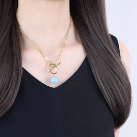 COAI Women's Necklace with Gemstone Pendant, Stainless Steel, Aquamarine