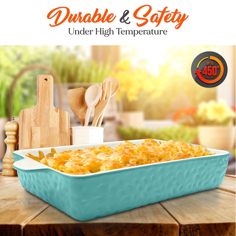 NutriChef 3-pc Casserole Dish Set for Oven, Ceramic Lasagna Baking