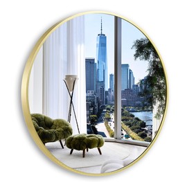 Umzodo 24 inch Gold Circle Mirror for Bathroom, Round Matte Gold Framed Mirror for Bathroom Vanity, Bedroom, Living Room, Wall Decor