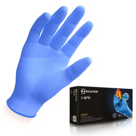 MERCATOR MEDICAL GoGrip Disposable Protective Gloves, Orange, M - XXL, Powder-Free, Latex-Free, 2-3 x Thick Diamond Texture, Nitrile Gloves, Size: XXL, Pack of 50, Colour: GoGrip Blue