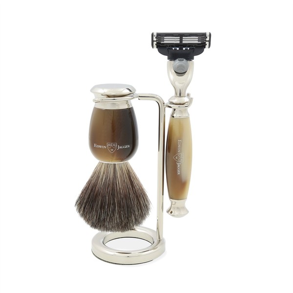 Edwin Jagger Simulated Horn and Nickel Shaving Set, Brown/Cream