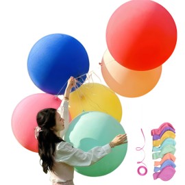 Eechen Charm Giant Heavy-Duty 36-Inch Balloons - Latex/Vinyl Material, Rainbow/Multicolor/Soft Color Scheme, 10-Pack Bulk Round Water Balloons, Ideal for Parties, Weddings, and Outdoor Decorations