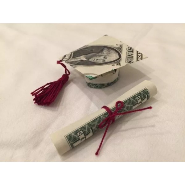 Handcrafted Origami Dollar Money Graduation Cap and Diploma - New