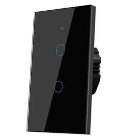 Lsliangmei 2.4GHz WiFi Smart Wall Touch Light Switch (Glass Panel, Alexa Multi-Control Compatible, Compatible with Multiple Platforms) (2 Gang)