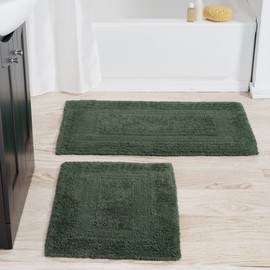 Cotton Bath Mat Set- 2 Piece 100 Percent Cotton Mats- Reversible, Soft, Absorbent and Machine Washable Bathroom Rugs By Lavish Home (Green)