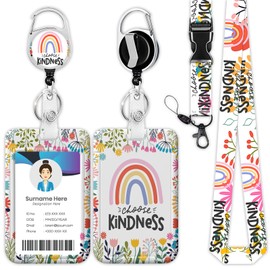 Kindness Floral Badge Holder Reel Lanyard ID Card Badge Holder Retractable Name Tag Clips for Doctors/Nurses/Teachers/Office Workers