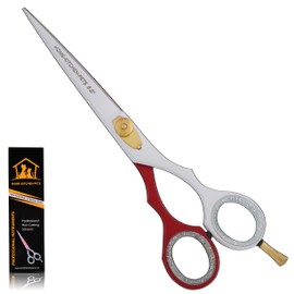 Hairdressing Barber Hair Cutting Scissor for Professional Barbers Stainless Steel Hair Cutting Shears - for Salon Barber Accessories, Men, Women, Children and Adult Hair Scissors (White Red, 6.5)