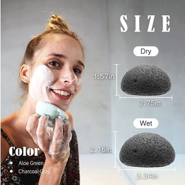 myHomeBody Natural Konjac Facial Sponges - for Gentle Face Cleansing and Exfoliation - with Activated Charcoal and Aloe Vera, 4pc. Set
