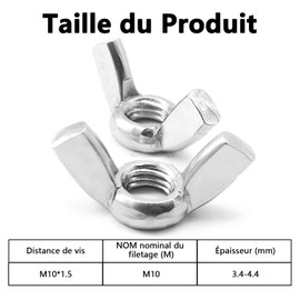 Xiciki M10 Flügelmuttern, 10 Stück Flügelmuttern aus Edelstahl, Flügelmutter zur Befestigung – Silber