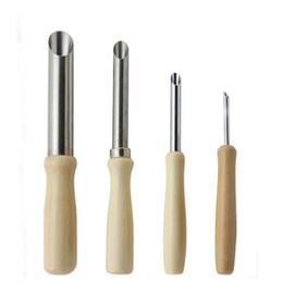 Evwoge 4Pcs Set Wood Handle Stainless Steel Circular Round Hole Pottery Clay Cutters Carving Drilling Tools