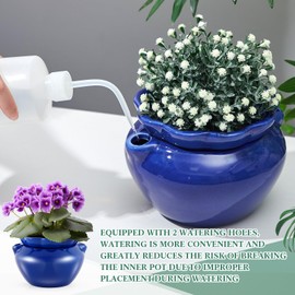 Sunnychicc 2 Sets African Violet Pots 7.5 Inch Self Watering Pot for Indoor Ceramic Self Watering Planter for Flower Lovers Ideal Plant Pot Thriving Flower Maintenance