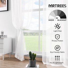 MRTREES White Sheer Curtains 34 x 24 inch Length Kitchen Tier Short Curtains Light Filtering Rod Pocket Voile Cafe Curtains for Basement Bathroom Small Half Window 2 Panels