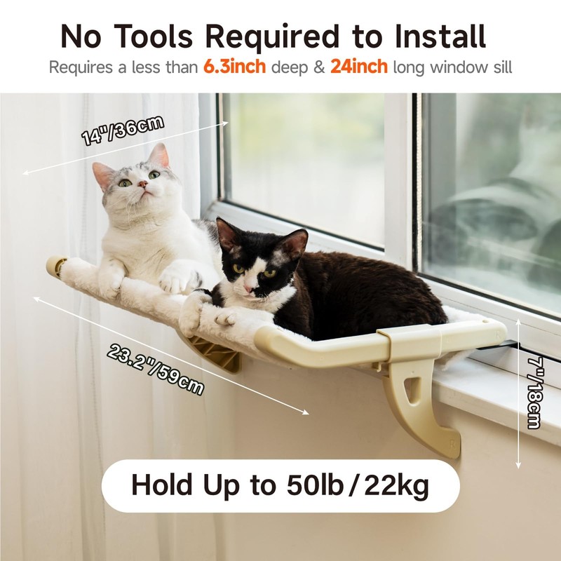 MEWOOFUN Window Sill Perch for Indoor Cats, One-Step Sliding Clamping
