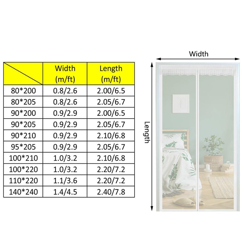 Magnetic Screen Door 80 x 200 cm, Self Sealing Mesh