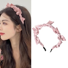 Bow Knot Headband Pink Satin Bow Headbands for Women Bowknot Headband Hair Band with Bow Hairbands for Women's Hair Non Slip Satin Headband Hair Bow Headband Hair Accessories
