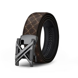 VANNANBA Designer Belts for Men, Fashionable Ratchet Belts Adjustable with Automatic Buckle for Casual Formal Dress, Black, 34"-36" waist adjustable