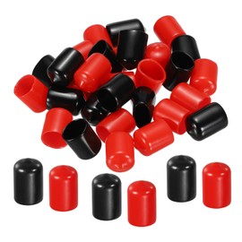 PATIKIL 14 mm Round Rubber End Caps, 60 Pack Vinyl Bolt Cover Caps Flexible Screw Thread Protectors for Metal Tubing Rod Bolts, Black-Red