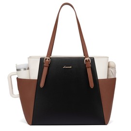 LOVEVOOK Laptop Tote Bag for Women With Large Cup Holder, Leather Work Tote Bag for Women,17.3 Inch Professional Computer Briefcase Business Teacher Commuter Shoulder Bag,Office Travel Gift