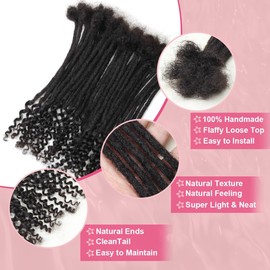 8 Inch 40 Strands Loc Extensions Human Hair Curly Ends, 0.4cm Pencle Size Dreadlock Extensions Human Hair for Women Men Full Handmade Permanent Dreads Locs(Natural Black)