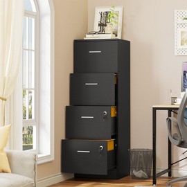 DWVO File Cabinets for Home Office 4 Drawer Filing Cabinet Office Vertical Files Storage File Drawers for A4 & Letter-Sized Documents,Black