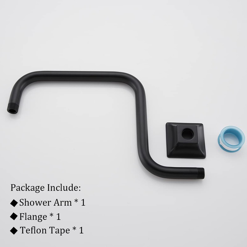 SEABEFORE 13" Gooseneck (S-Shape) Shower Arm Black Shower Head Extension