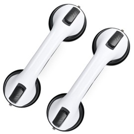 Grab Bars for Bathtubs and Showers, 2 Pack Shower Handle 12 Inch Strong Suction Shower Bar, Safety Bars for Shower Chair, Bathroom Grab Bar for Senior Black White