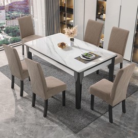 Genina 100% Waterproof Chair Covers for Dining Room Set of 6, Large Dining Room Chair Covers Protectors Stretch Kitchen Parson Chair Slipcovers for Home, Restaurant (Large, Leaves-Taupe)