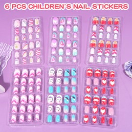 IATMOMOD 144Pcs All-in-One Festive Press on Nails for Kids Pre-Glued Full-Cover Short Tips Perfect for 5-12 Year Old Girls Complete Nail Art Kit & Gift Solution for Parties Birthdays & Celebrations 02