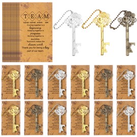 12 Sets Team Appreciation Gifts Bulk Key Bottle Opener Keychain with Thank You Card and Organza Bags Thank You Inspirational Gifts for Coworkers Employee Staff Teacher Nurse Volunteer Team