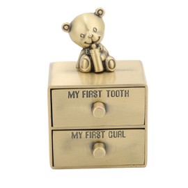 Tooth Box Metal Cute BearShape Storage Case with 2 Drawers for Children Growth Memorial Gift Jewelry Collection(Green Patina )