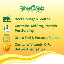 GREEN FIELD NUTRITIONS Greenfield Nutritions - Halal Collagen Peptides 1500 mg Type I & III, with Vitamin C 300 mg for Better Absorption, Halal Anti-Age Formula for Hair Skin Nails & Joints, Halal Vitamins 90 Capsules