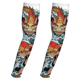 COOUV Ultrathin Soft Coolness Ice Silk Fabric Sun Protection UPF50+ Temporary Tattoo Arm Sleeve Hand Cover Guard (Adult, Koi Fish)