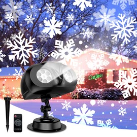 Snowflake Projector Lights JACKYLED Dual-Head Christmas Snowflake Light Projector HD Outdoor Indoor Festival Lighting Decoration with Remote, Timer, and 16.4ft Cord for Xmas, New Year, Winter Party