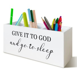 UNCDLV Christian Pen Holder for Desk, Prayer Christian Gifts for Women, Christian Gifts for Coworkers Women Men Wooden Pen Pencil Holder Organizer for Office Desk Accessories