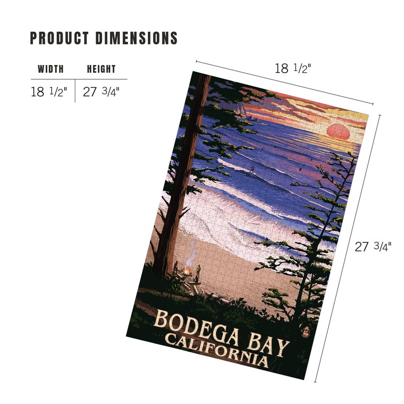Bodega Bay, California, Sunset and Beach (1000 Piece Puzzle, Challenging