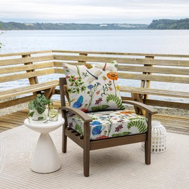 All Smiles Outdoor Chair Cushions for Patio Furniture Set of 24X24 Inch Deep Seat Waterproof Resistant with Removable Cover Garden Flowers Farmhouse Decorative Cushions for Seat Yard Garden Deck