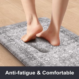 Sungea Farmhouse Kitchen Mats for Floor 2 Piece, Anti Fatigue Kitchen Mat Non-Slip Cushioned Vintage Rugs for Kitchen Floor,Comfort Standing Desk Mat for Office Laundry Sink(Light Grey)