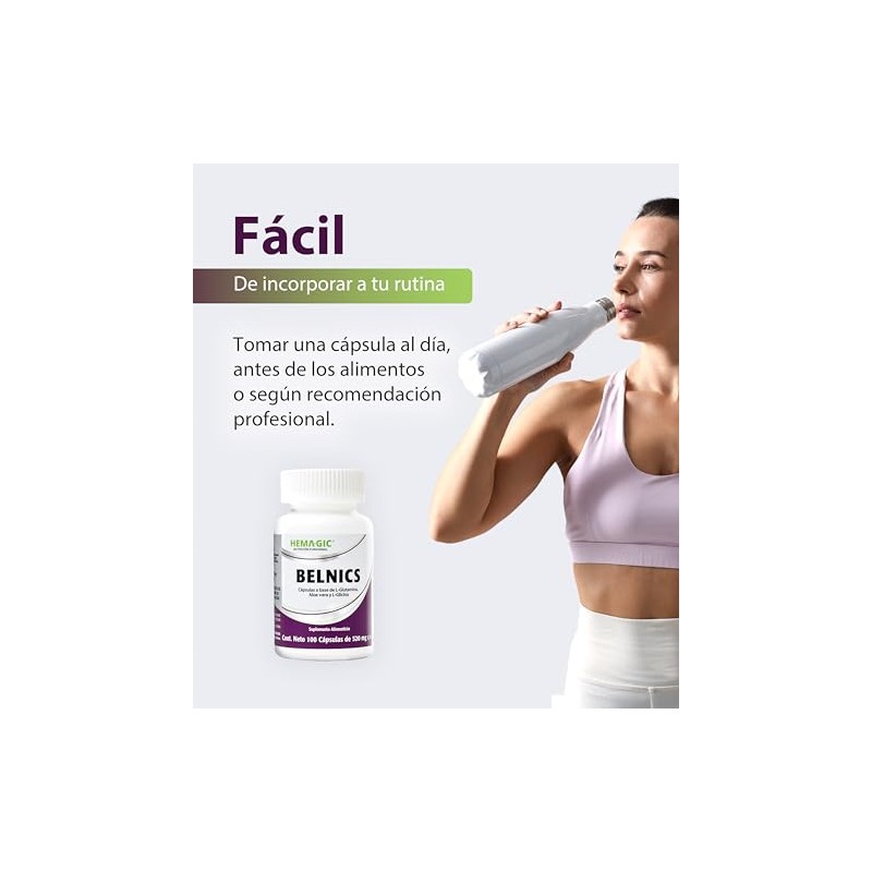 Belnics Suplemento Glutamina Glicina Aloe Vera 100 Cápsulas 520 Libre