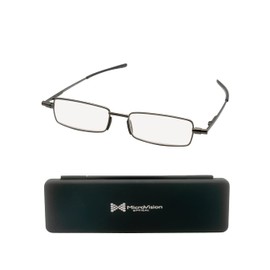 MicroVision Optical Flat Folding Reading Glasses With Compact Case For Women and Men, Slim, Foldable Frame Eyeglasses