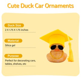 wonuu 2025 Colorful Car Ducks, Rubber Duck Car Dashboard Decorations Ornament Ducky with Graduation Hat, Glasses, Necklace, for Doctor, Master, Bachelor, Glitter Yellow