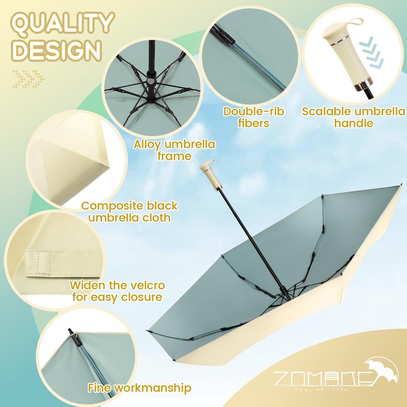 ZOMAKE Folding Parasol, Ultra Lightweight, Compact, Extendable Handle Design, UPF