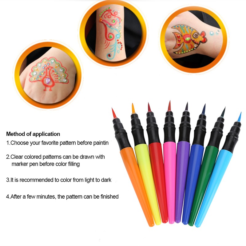 8Pcs Body Painting Brush Pen Set Artistic Watercolour Drawing Pen