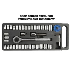 GreatNeck 74213 40 Piece 1/4 Inch and 3/8 Inch Drive Ratchet and Socket Set, 3/8 and 1/4 Inch Socket Set, 1/4 and 3/8 Ratchet Set