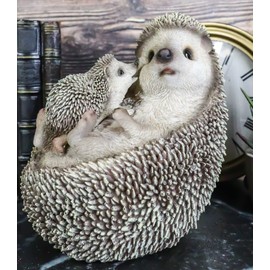 Ebros Gift Lifelike Realistic Cuddle Time Baby Hedgehog with Mother Lying On Its Back Resin Figurine 6" Long Rustic Spinal Mammal Hedgehogs Animal Taxidermy Decorative Model Sculpture