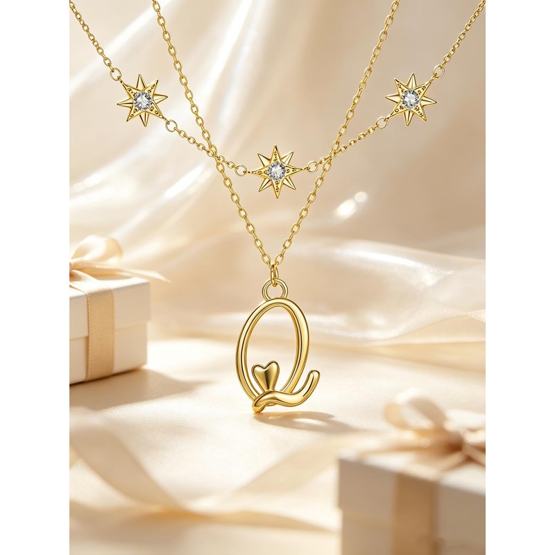 JIYVY32 14K Gold Plated Q Chic Initial Letter Keepsake