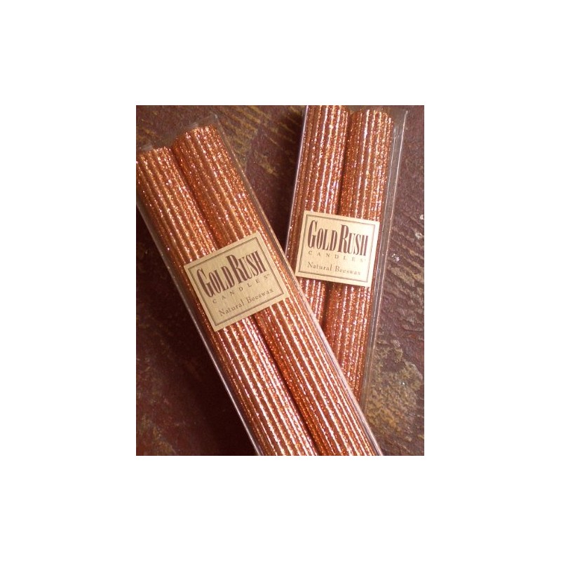 12 Inch Natural Beeswax Glitter Candles, Copper Color, Boxed Set