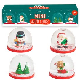 THE TWIDDLERS - 4 Mini-Weihnachts-Schneekugeln, 5 cm - Sortierte weihnachtliche Designs für Strumpffüller Party-Geschenk-Taschen Ornamente und Dekorationen
