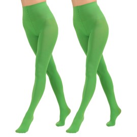 Paralinda 2 Pairs Women's Solid Color Tights 80D, Soft Opaque Microfiber Tights (Clover Green, S/M)