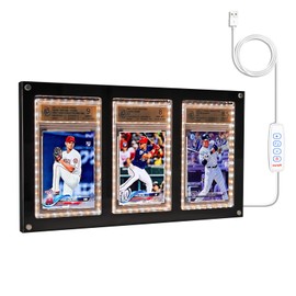 LED psa Graded Card Display Frame,Acrylic psa Graded Card Frames Desktop & Wall,Wall Mounted Baseball Card Display case,psa Card Display,Sports Graded Card Display Case fit for 3 PSA Rating Cards